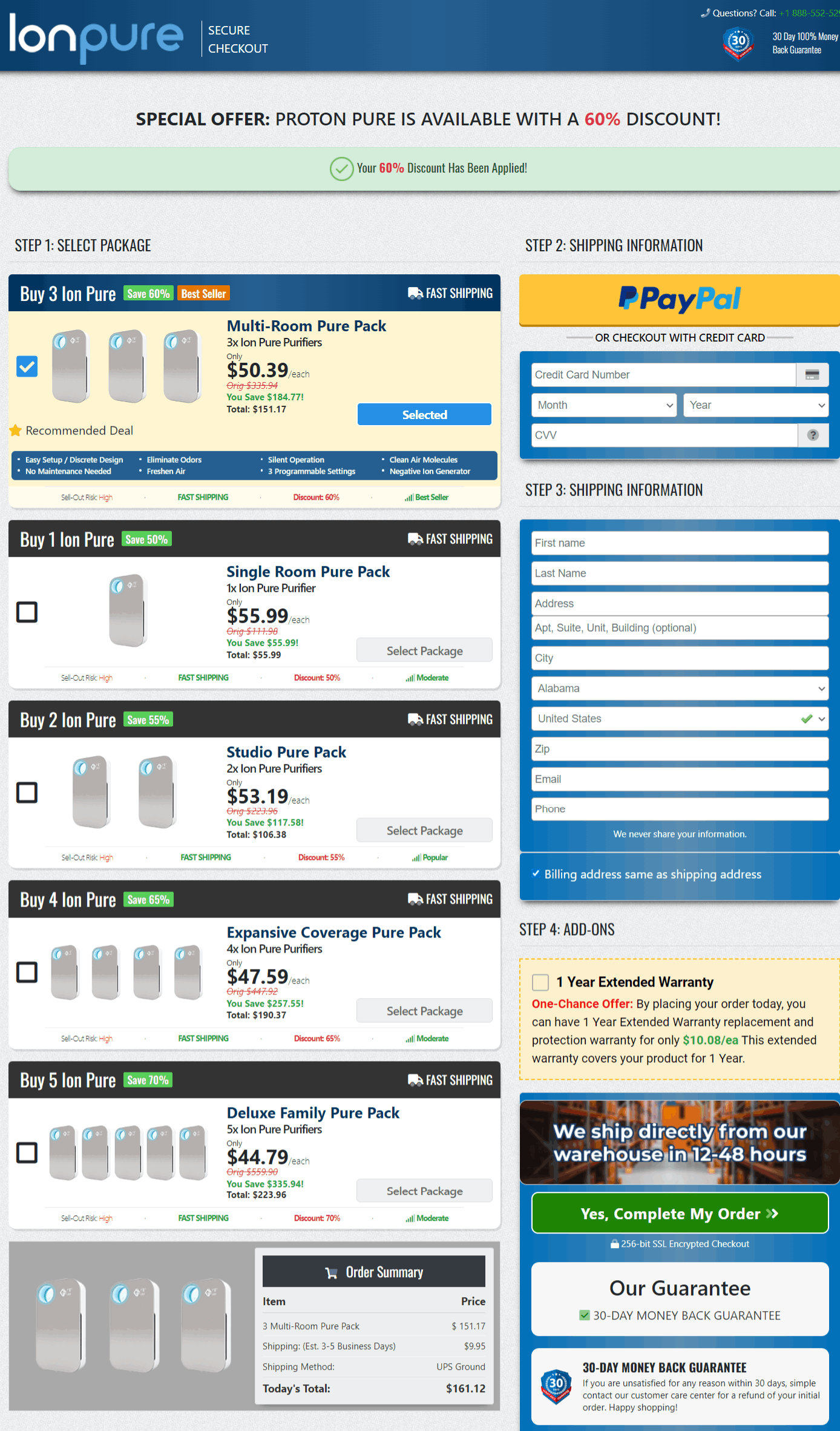 Ion Pure checkout page